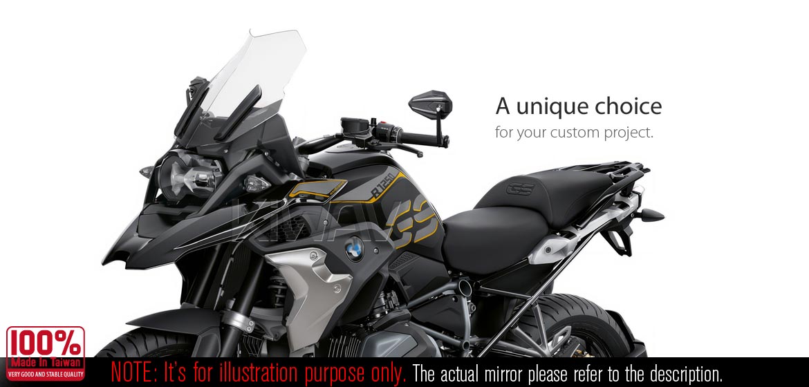 KiWAV motorcycle bar end mirrors 4Rizz black compatible for BMW M10 threaded handlebar