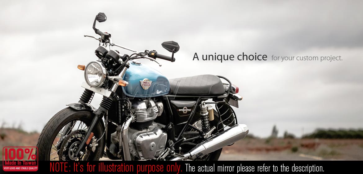 KiWAV motorcycle bar end mirrors 4Rizz black compatible for Royal Enfield Interceptor 650