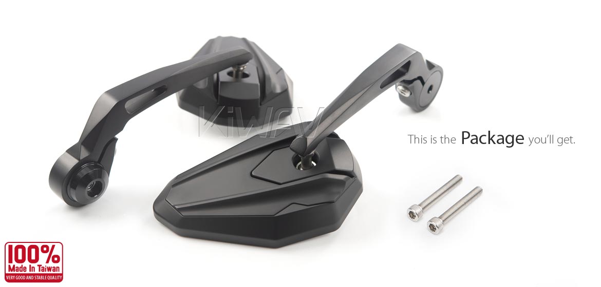 KiWAV motorcycle bar end mirrors 4Rizz black for M6 threaded handlebars