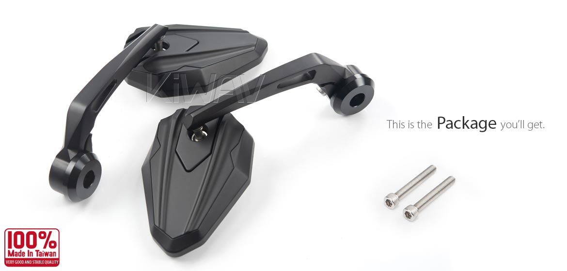 KiWAV motorcycle bar end mirrors 4Rizz black heavy weight for M6 threaded handlebars