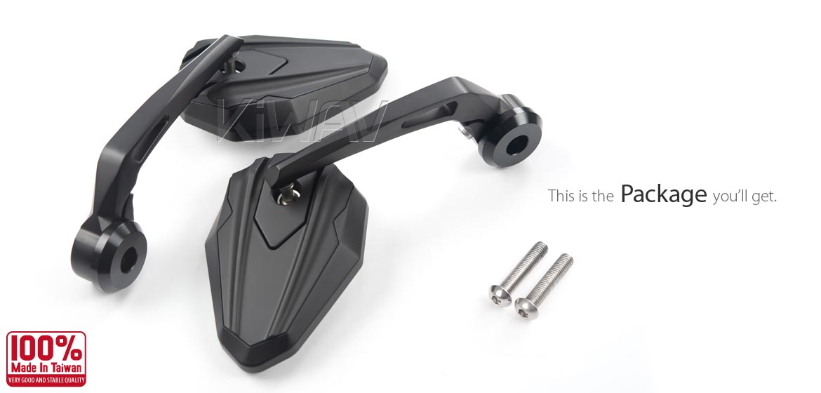 Smoke & Mirrors V1  黒 Kawasaki 70's Style Black Mirror - Short Stem - 10mm