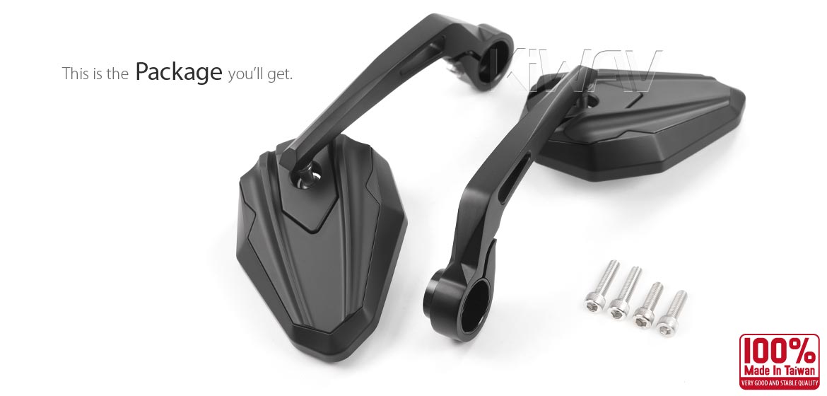 KiWAV motorcycle bar end mirrors 4Rizz black compatible for Triumph water-cooled models