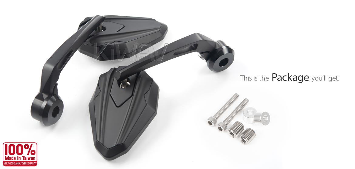 KiWAV motorcycle bar end mirrors 4Rizz black heavy weight compatible for BMW