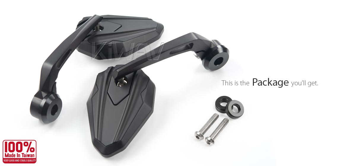 KiWAV motorcycle bar end mirrors 4Rizz black compatible for BMW M8 threaded handlebar