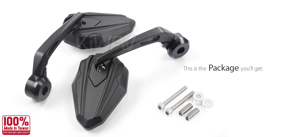 KiWAV motorcycle heavy weight bar end mirrors 4Rizz black compatible for BMW M8 threaded handlebar