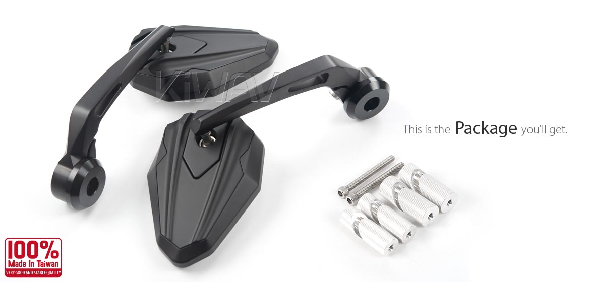 KiWAV motorcycle bar end mirrors 4Rizz black for 1 inch & 1-1/4 inch hollow end handlebars