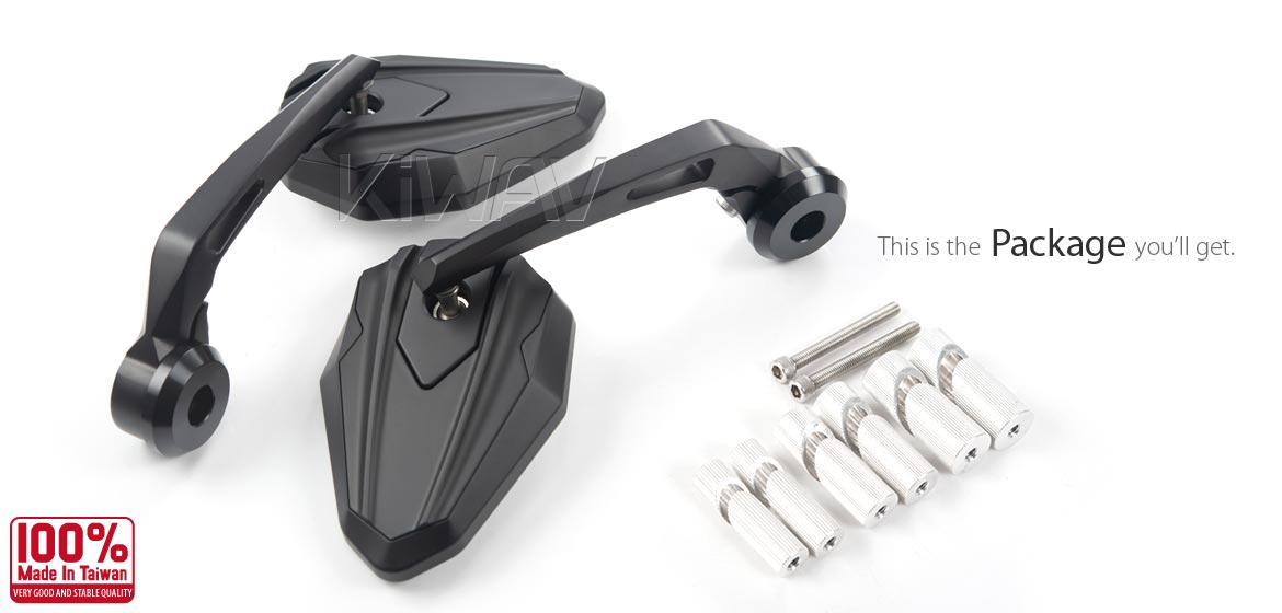 KiWAV motorcycle bar end mirrors 4Rizz black universal fit for 7/8, 1, 1-1/4 inch hollow end handlebars