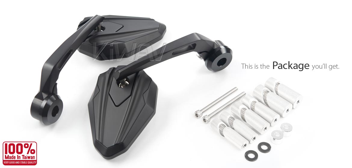KiWAV motorcycle bar end mirrors 4Rizz black compatible for Harley Sportster Dyna Softail XG street