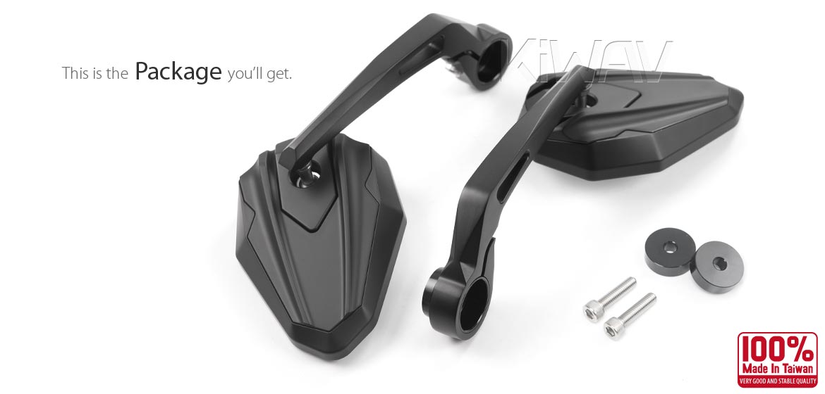KiWAV motorcycle bar end mirrors 4Rizz black compatible for Moto Guzzi