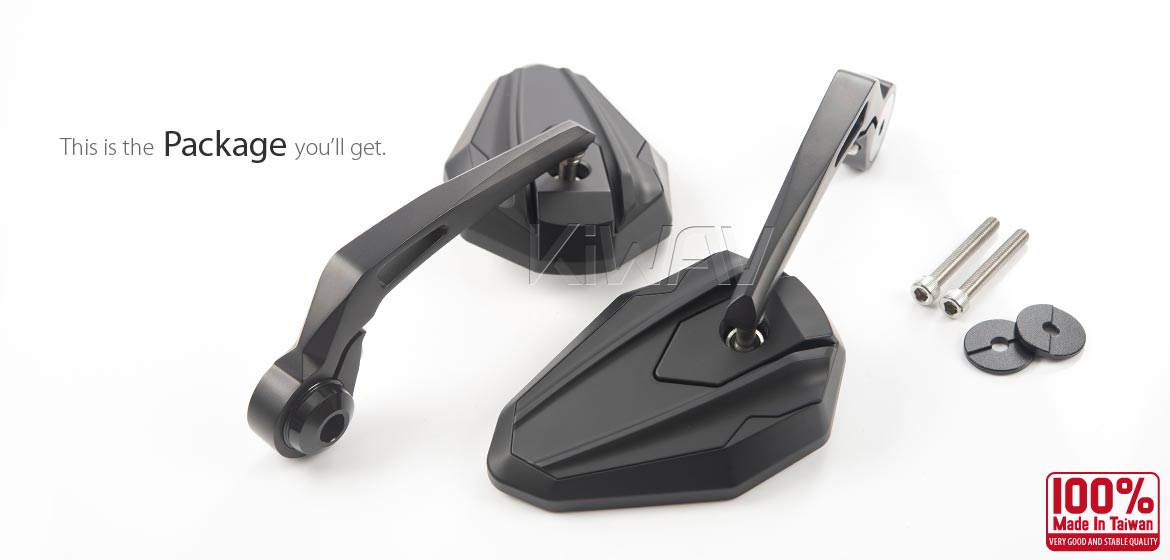 KiWAV motorcycle bar end mirrors 4Rizz black compatible for Royal Enfield Interceptor 650
