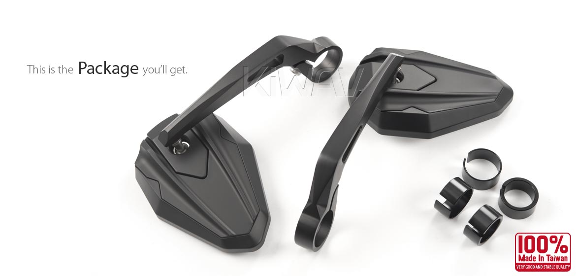 KiWAV motorcycle bar end mirrors 4Rizz black for 22/25mm handlebar