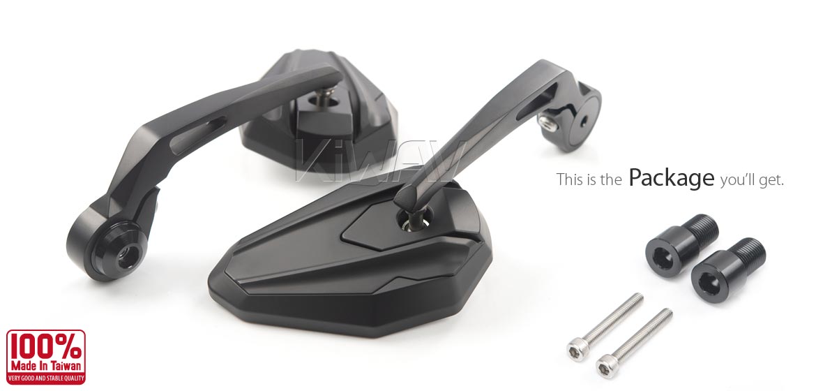 KiWAV motorcycle bar end mirrors 4Rizz black for Yamaha M16 threaded handlebars