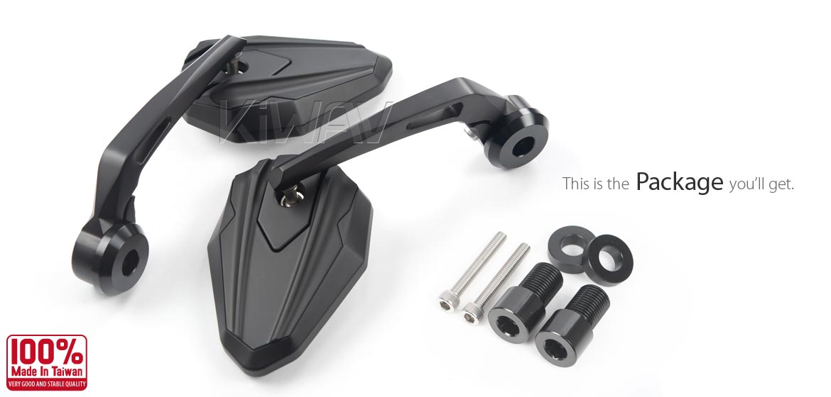 KiWAV motorcycle bar end mirrors 4Rizz black heavy weight for Yamaha M16 threaded handlebars