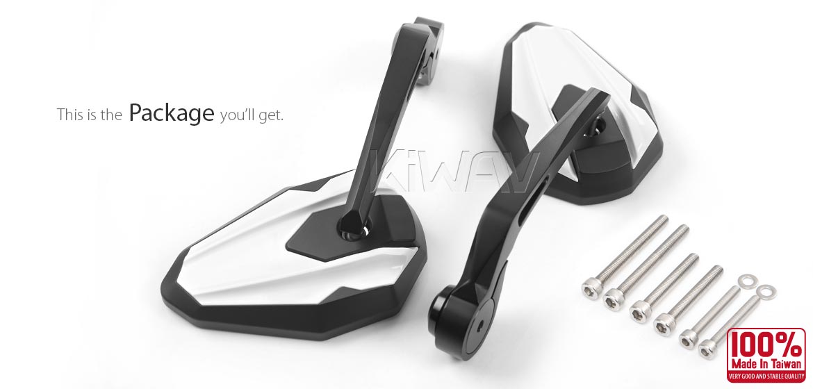 KiWAV motorcycle bar end mirrors 4Rizz white compatible for Triumph air-cooled motorcycles