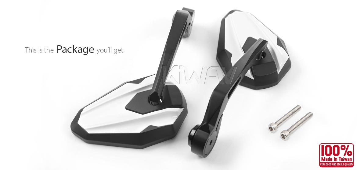 KiWAV motorcycle bar end mirrors 4Rizz white for M6 threaded handlebars