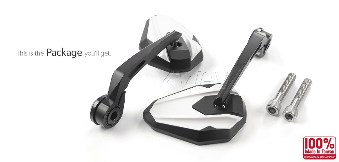 KiWAV motorcycle bar end mirrors 4Rizz white compatible for BMW