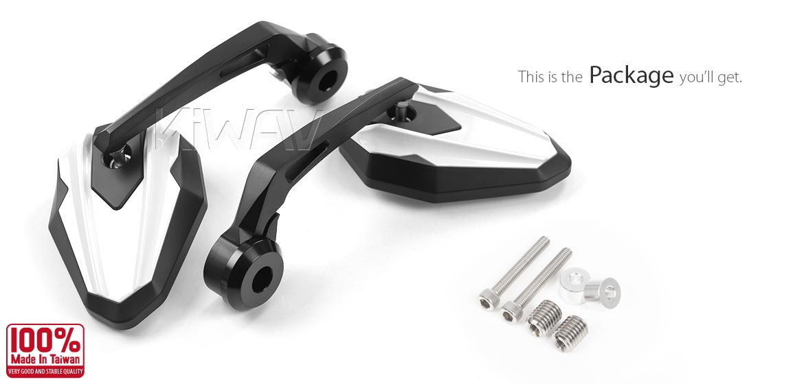 KiWAV motorcycle bar end mirrors 4Rizz white heavy weight compatible for BMW