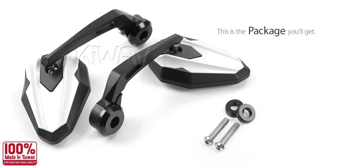 KiWAV motorcycle bar end mirrors 4Rizz white compatible for BMW M8 threaded handlebar