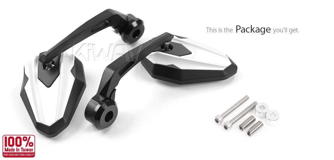 KiWAV motorcycle heavy weight bar end mirrors 4Rizz white compatible for BMW M8 threaded handlebar