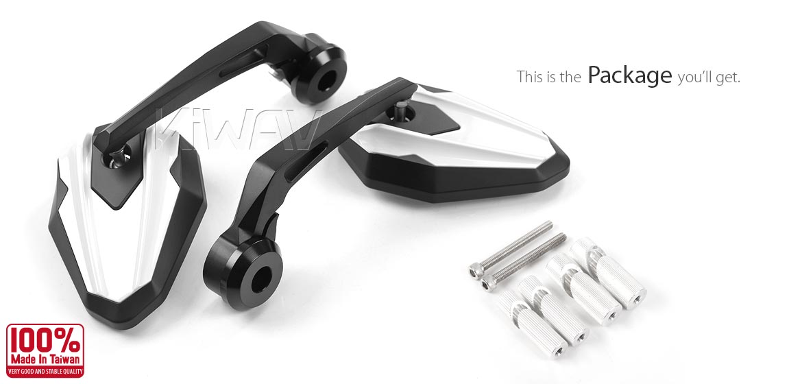 KiWAV motorcycle bar end mirrors 4Rizz white for 7/8 inch hollow end handlebars