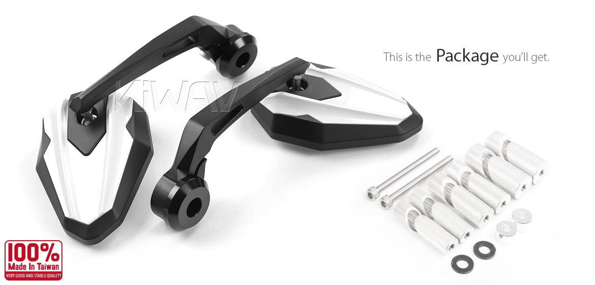 KiWAV motorcycle bar end mirrors 4Rizz white compatible for Specific Indian models