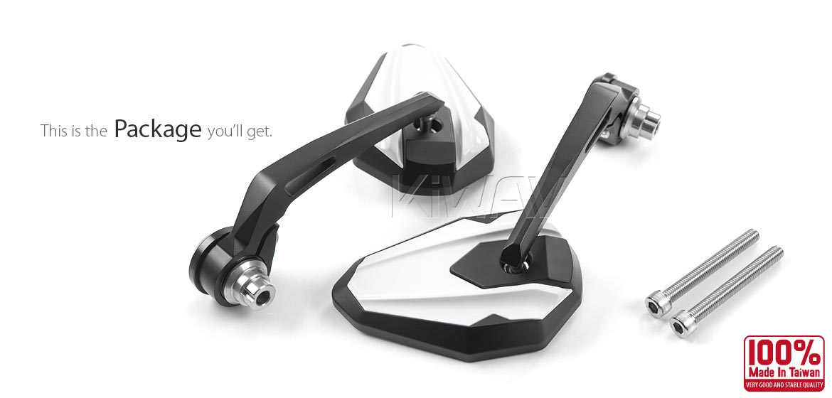KiWAV motorcycle bar end mirrors 4Rizz white compatible for Indian Scout Bobber