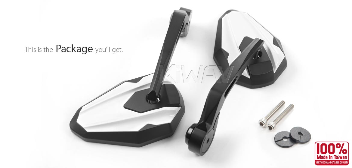KiWAV motorcycle bar end mirrors 4Rizz white compatible for Royal Enfield Interceptor 650