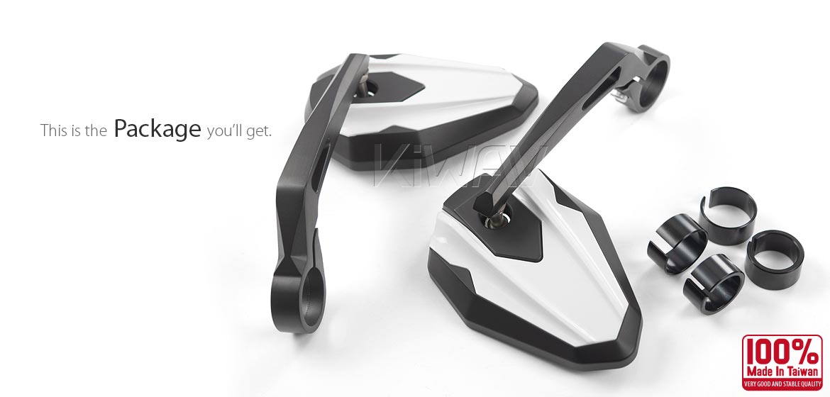 KiWAV motorcycle bar end mirrors 4Rizz white for 22/25mm handlebar