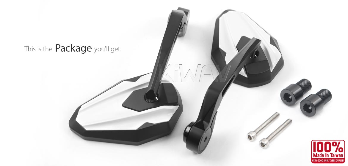 KiWAV motorcycle bar end mirrors 4Rizz white for Yamaha M16 threaded handlebars