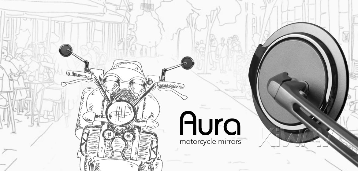 Thinnest motorcycle mirrors KiWAV Aura black universal fit for 8mm mirror thread