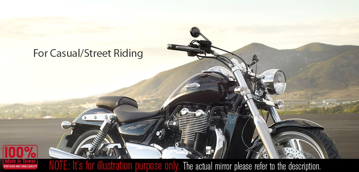 KiWAV rear view side mirrors Aura black compatible with Triumph 25mm handlebar and go-through mounts