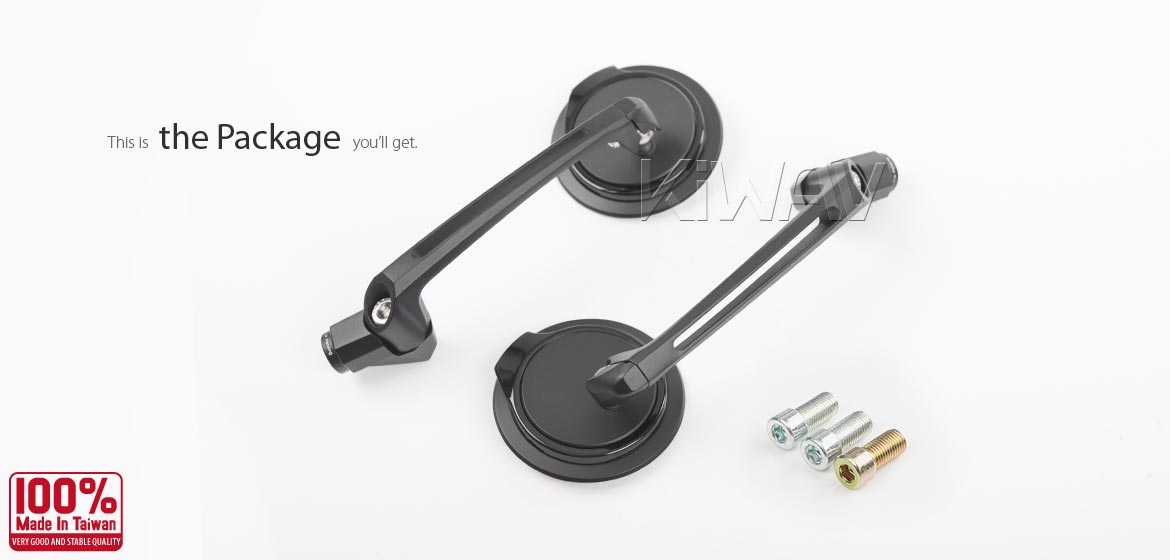KiWAV motorcycle mirrors Aura black universal fit for 10mm mirror thread