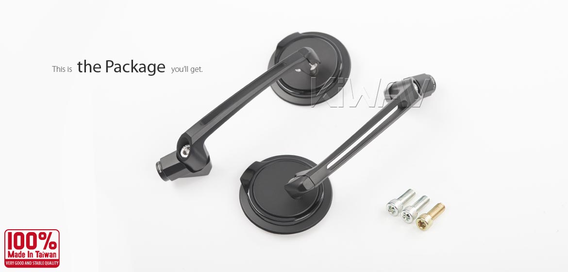 Thinnest motorcycle mirrors KiWAV Aura black universal fit for 8mm mirror thread