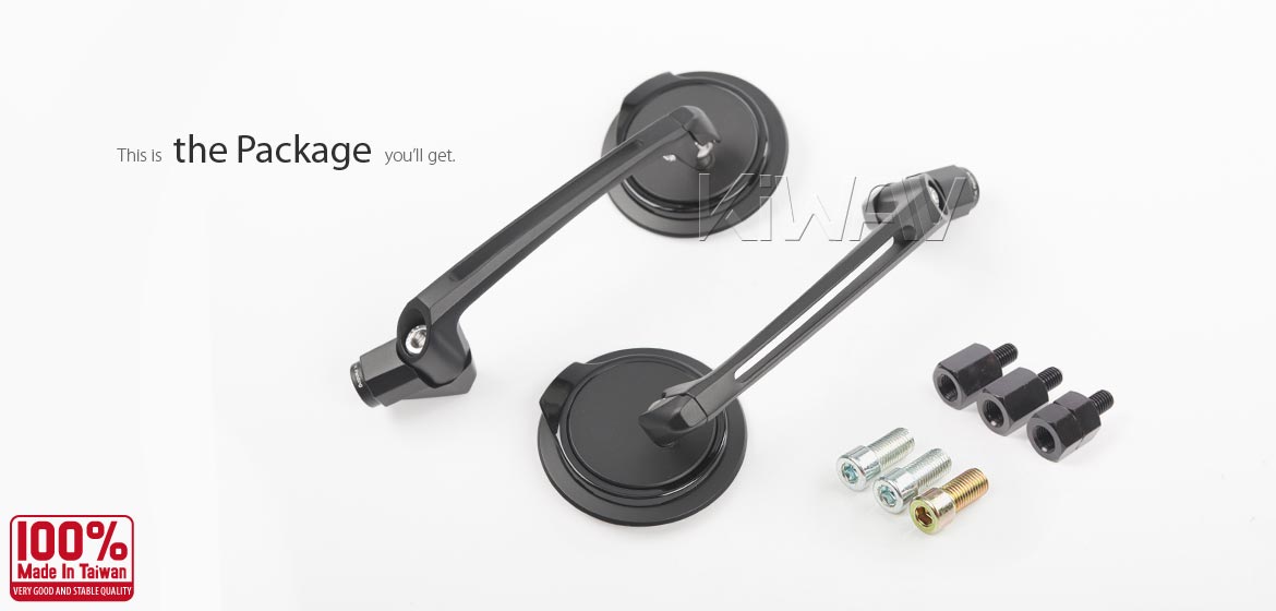 The thinnest motoryclce mirrors KiWAV Aura black compatible for most modern Vespa models, GTS/ GTV/ LX/ LT/ LXV/ S