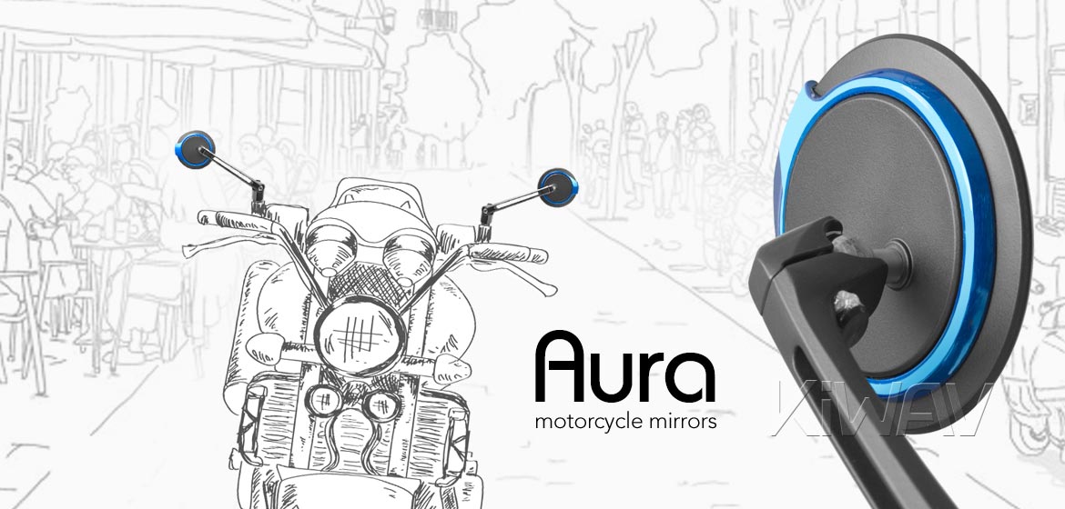 The thinnest motoryclce mirrors KiWAV Aura blue universal fit for 8mm mirror thread