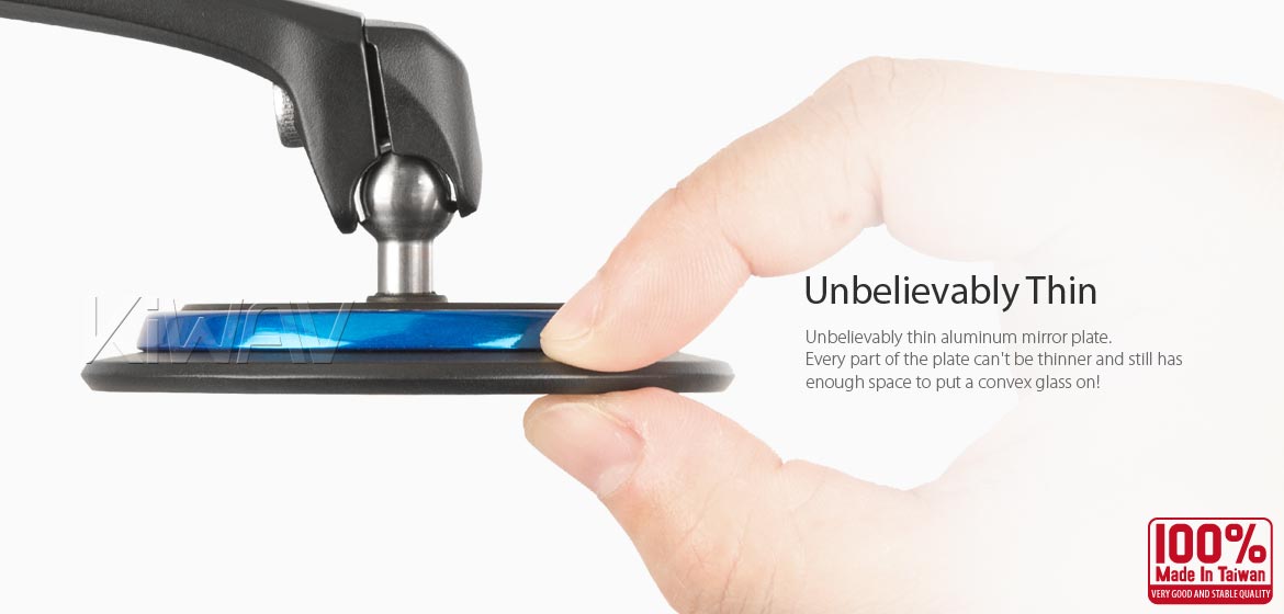 The thinnest motoryclce mirrors KiWAV Aura blue universal fit for 8mm mirror thread