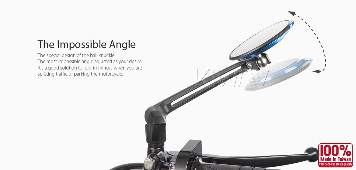 The thinnest motoryclce mirrors KiWAV Aura blue universal fit for 8mm mirror thread