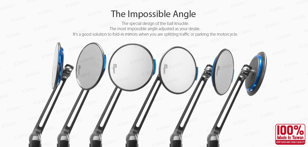 The thinnest motoryclce mirrors KiWAV Aura blue universal fit for 8mm mirror thread