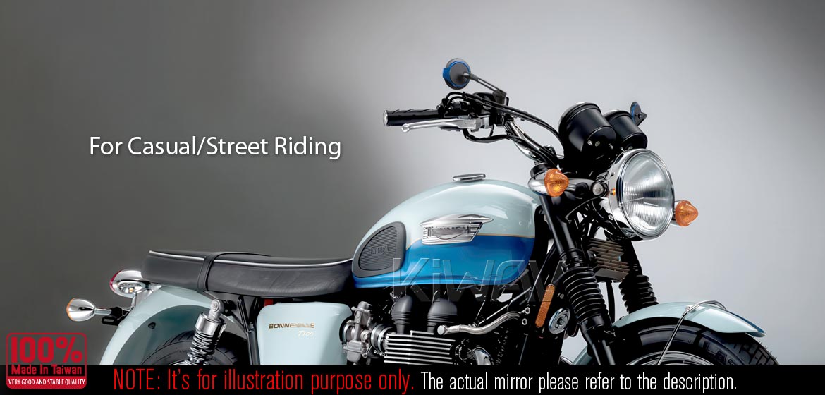 KiWAV rear view side mirrors Aura blue compatible with Triumph 25mm handlebar and go-through mounts