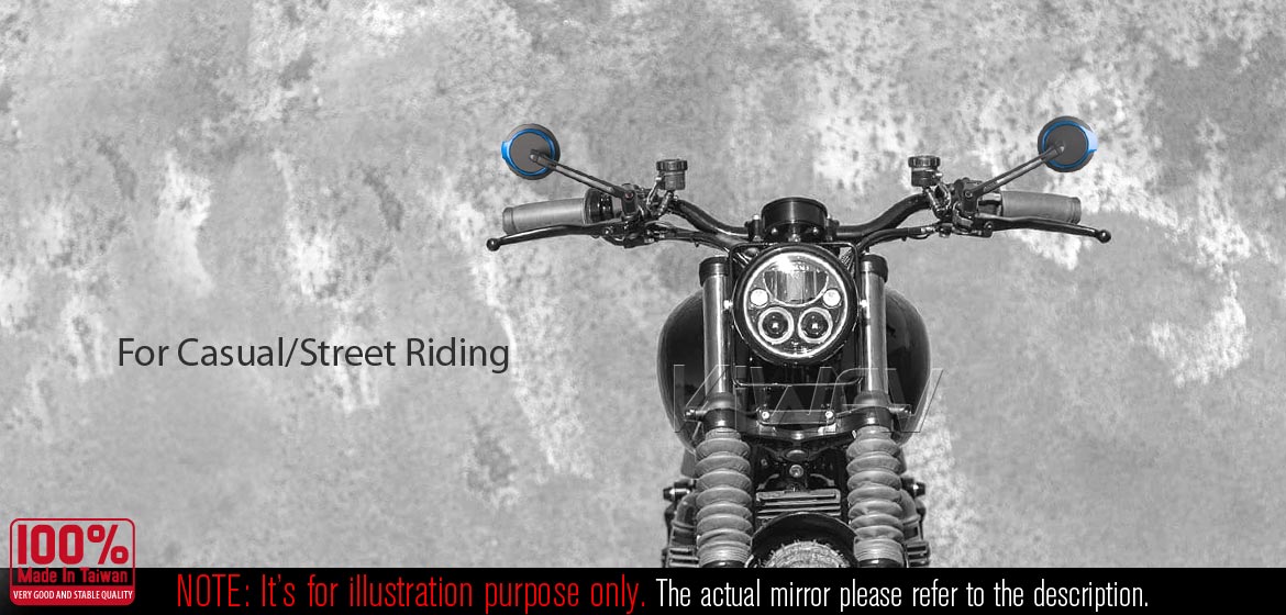 The thinnest motoryclce mirrors KiWAV Aura blue universal fit for 8mm mirror thread