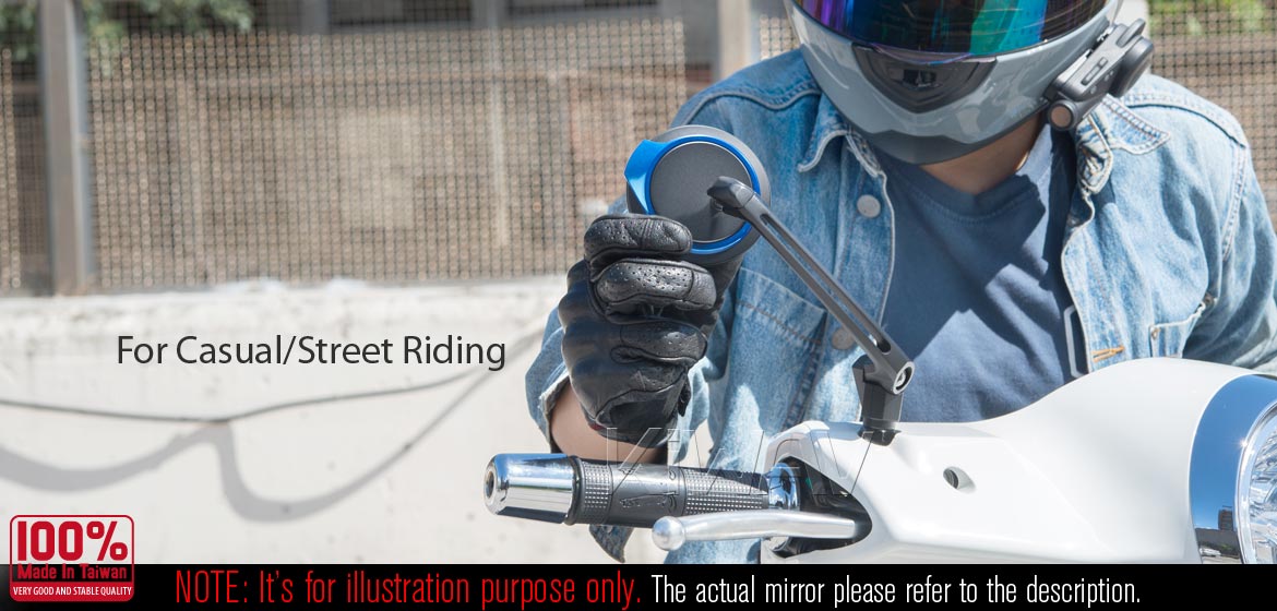 The thinnest motoryclce mirrors KiWAV Aura blue compatible for most modern Vespa models, GTS/ GTV/ LX/ LT/ LXV/ S