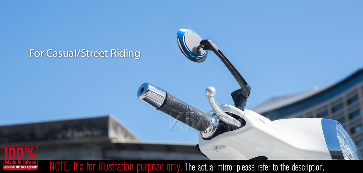 The thinnest motoryclce mirrors KiWAV Aura blue compatible for most modern Vespa models, GTS/ GTV/ LX/ LT/ LXV/ S