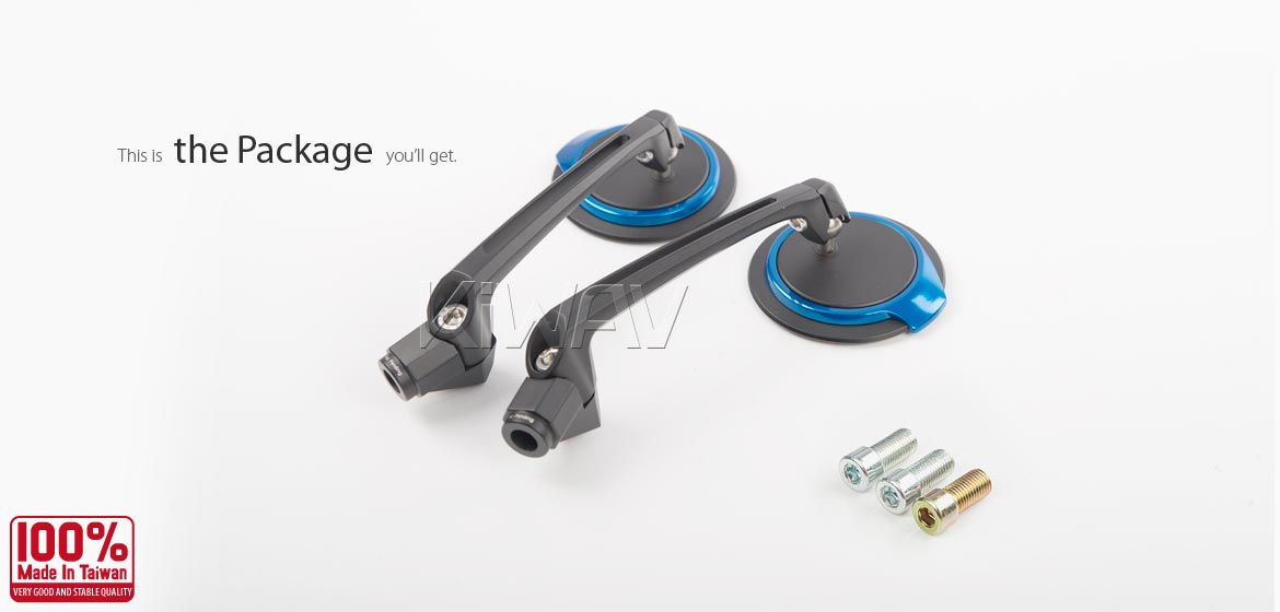 The thinnest motoryclce mirrors KiWAV Aura blue universal fit for 10mm mirror thread