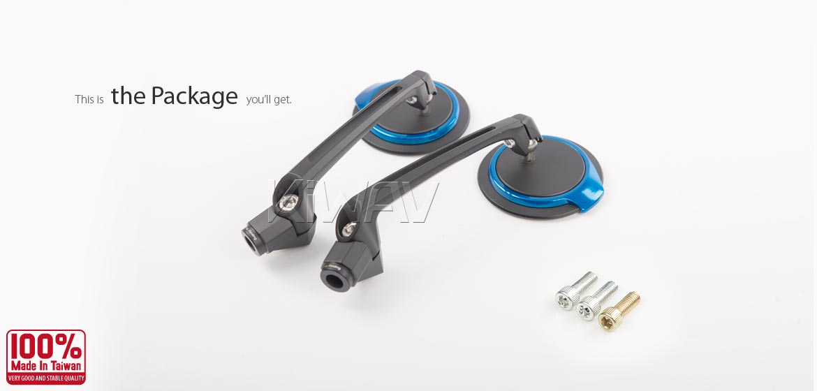 The thinnest motoryclce mirrors KiWAV Aura blue universal fit for 8mm mirror thread
