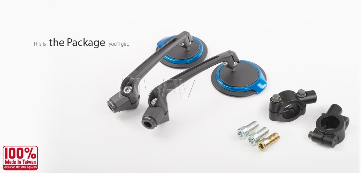 KiWAV rear view side mirrors Aura blue universal fit for Ebikes, bicycles