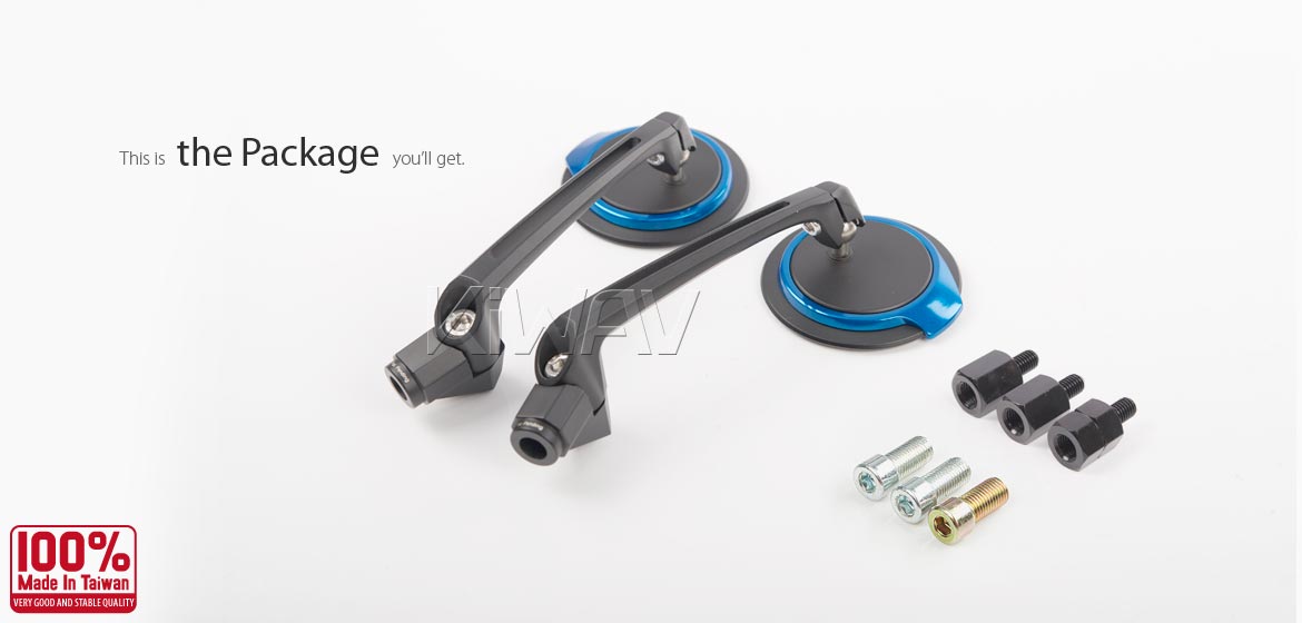 The thinnest motoryclce mirrors KiWAV Aura blue compatible for most modern Vespa models, GTS/ GTV/ LX/ LT/ LXV/ S