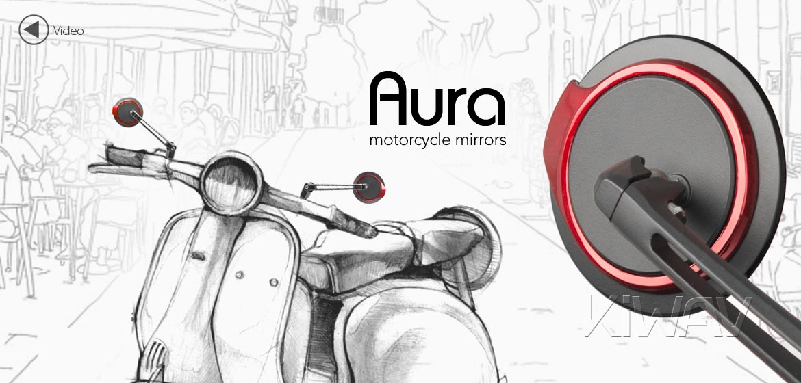 The thinnest motoryclce mirrors KiWAV Aura red compatible for most modern Vespa models, GTS/ GTV/ LX/ LT/ LXV/ S