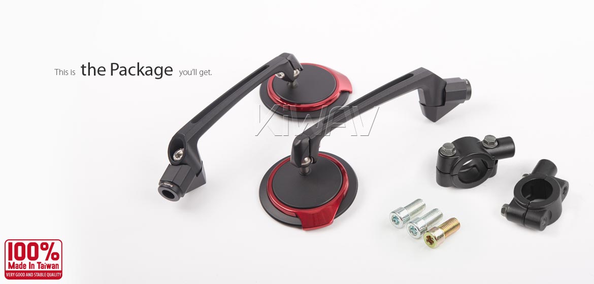 KiWAV rear view side mirrors Aura red universal fit for Ebikes, bicycles
