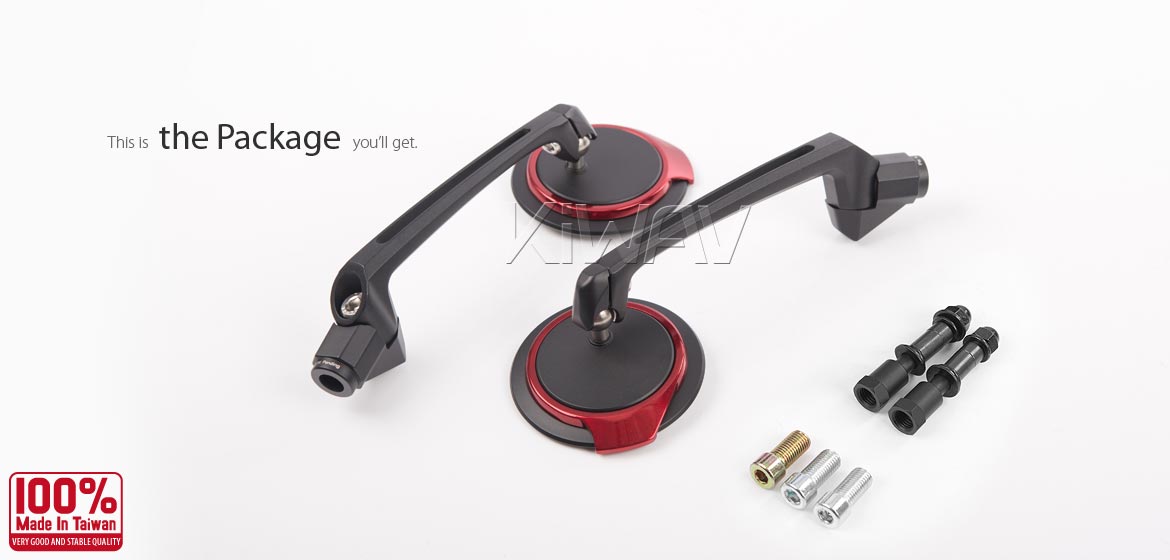 The thinnest motoryclce mirrors KiWAV Aura red compatible for most Harley Davidson