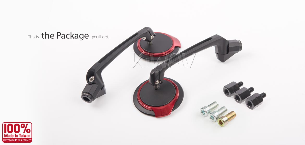 The thinnest motoryclce mirrors KiWAV Aura red compatible for most modern Vespa models, GTS/ GTV/ LX/ LT/ LXV/ S